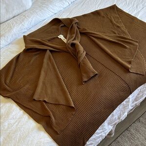 Chico's Tan Ribbed Knit TIE RUANA SWEATER  WTH ATTACHED NECK SCARF